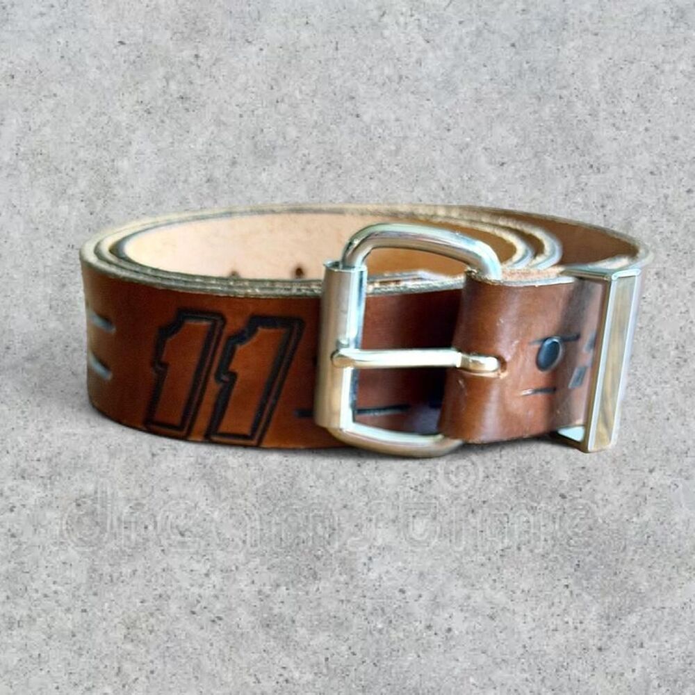 Vintage NASCAR Leather Belt with Silver Buckle